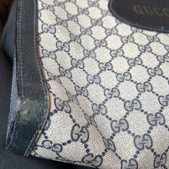 VINTAGE BLUE MONOGRAM CANVAS SHOPPING BAG TOTE HANDBAG - Picture 10 of 14